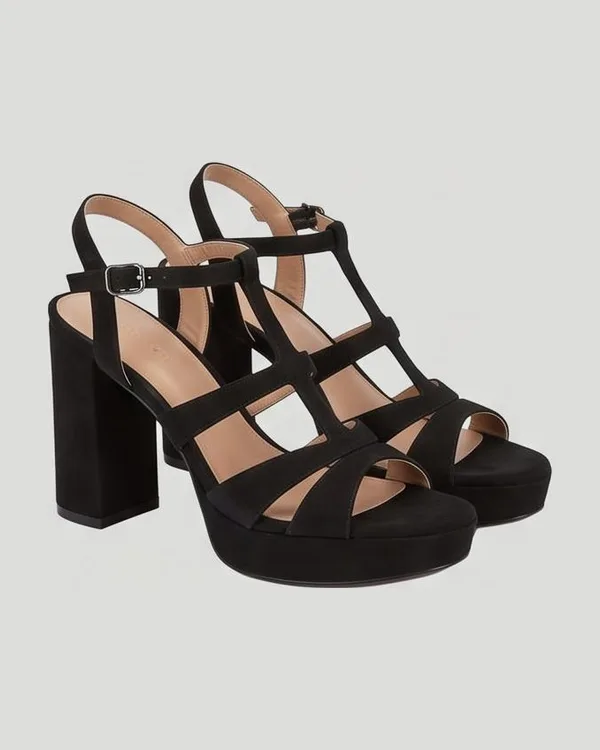 Black platform heeled sandals