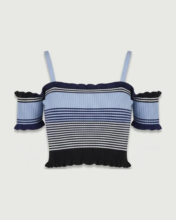 A striped off-shoulder knit top